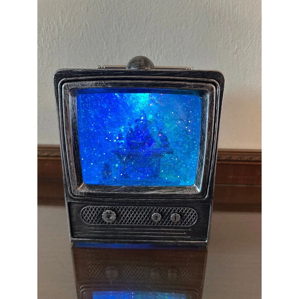 Cracker Barrel Halloween Witch TV Glitter Globe Light Up Retro Television 7x6